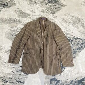Arturo Calle VTG Blazer Mens 40 R Brown 100% Linen Striped Plaid‎ Colombia Made